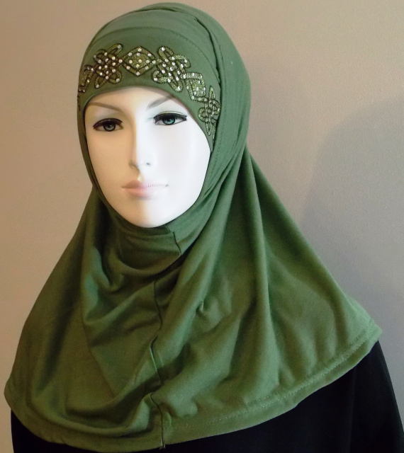Green Beaded Hijab 22
